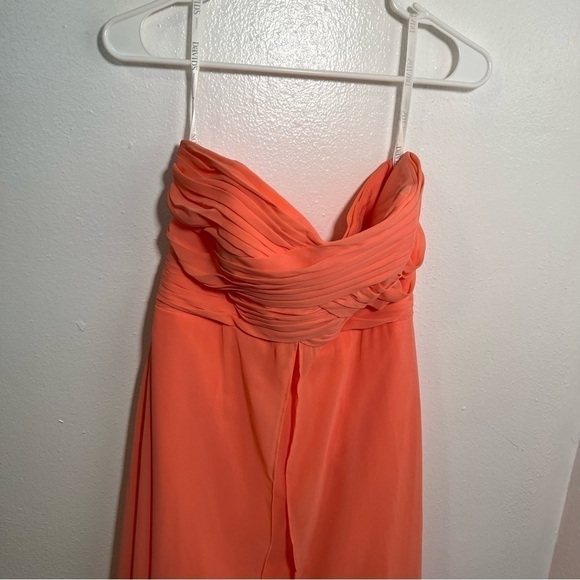 David’s Bridal Strapless High Low Dress with Front Detail Coral Reef - Picture 3 of 12